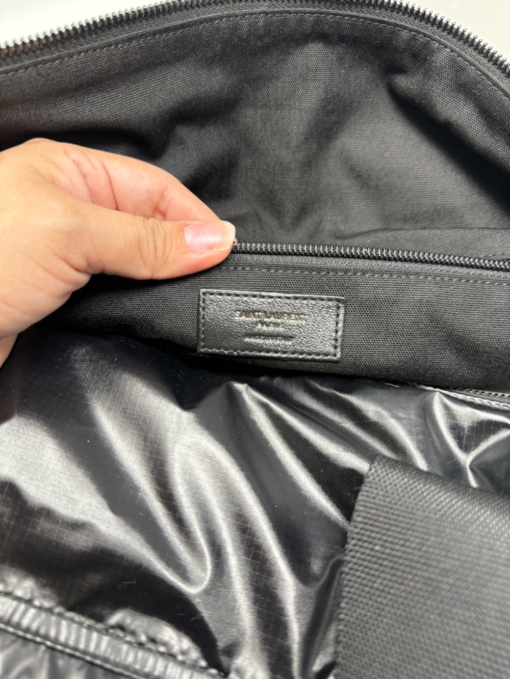 Saint Laurent Black Glossy Duffel Bag with White Logo - Picture 3 of 6
